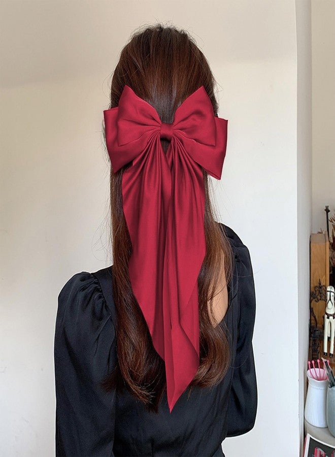 TULOBI Burgundy Red Hair Bows for Women Girls - Silky Satin Ribbons Bow Hair Clip with Long Tail - Elegant Christmas Hair Accessories (Burgundy Red,1Pcs) - Image 5